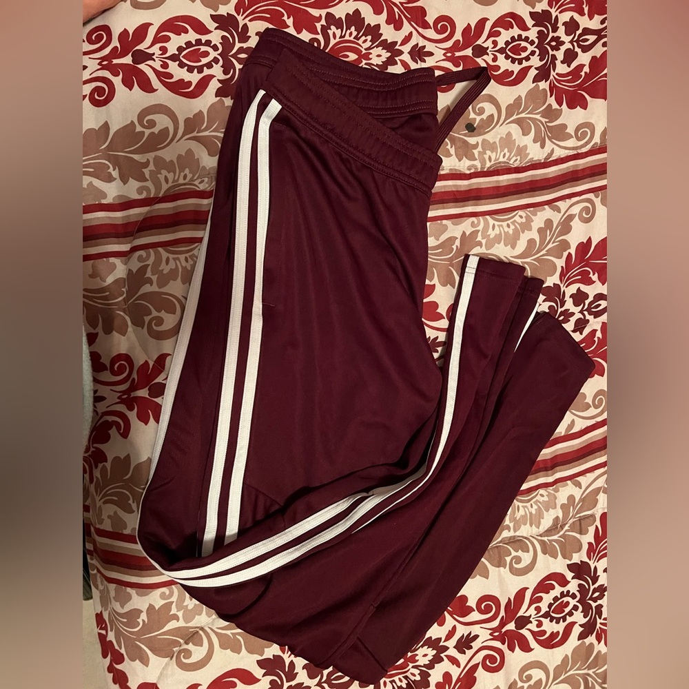 Maroon adidas 3-stripe zipper ankle soccer/track pants